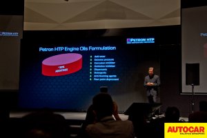 En Mohd Pauzi Mohd Din presenting the HTP technical detail presentation at the Petron Malaysia HTP Engine Oil launch