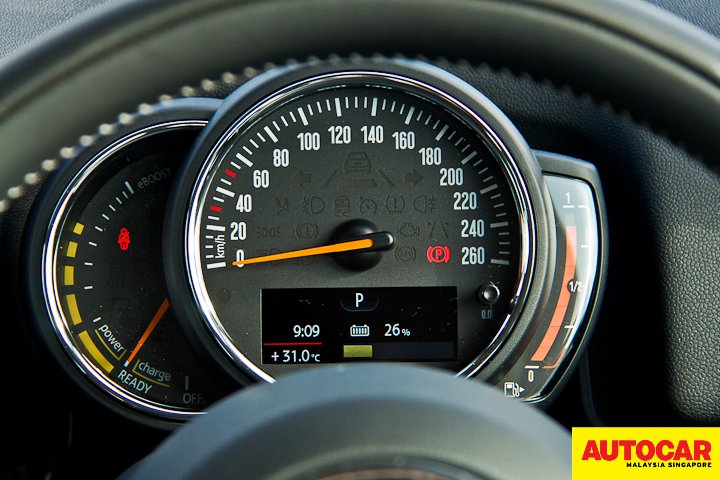 Instrument cluster image of the Mini Countryman Plug-In Hybrid