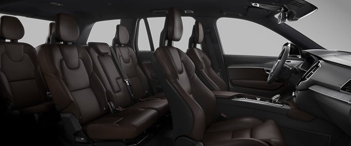 Image of the Volvo XC90 interior seven seats in fine Nappa leather Maroon brown